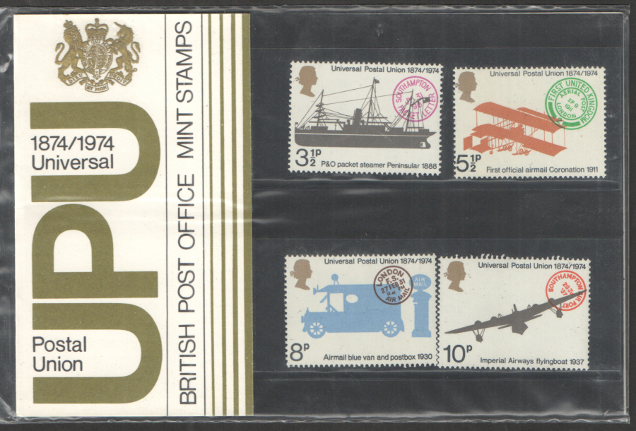 (image for) 1974 UPU Centenary Type B - Flower visible Royal Mail Presentation Pack 64 - Click Image to Close